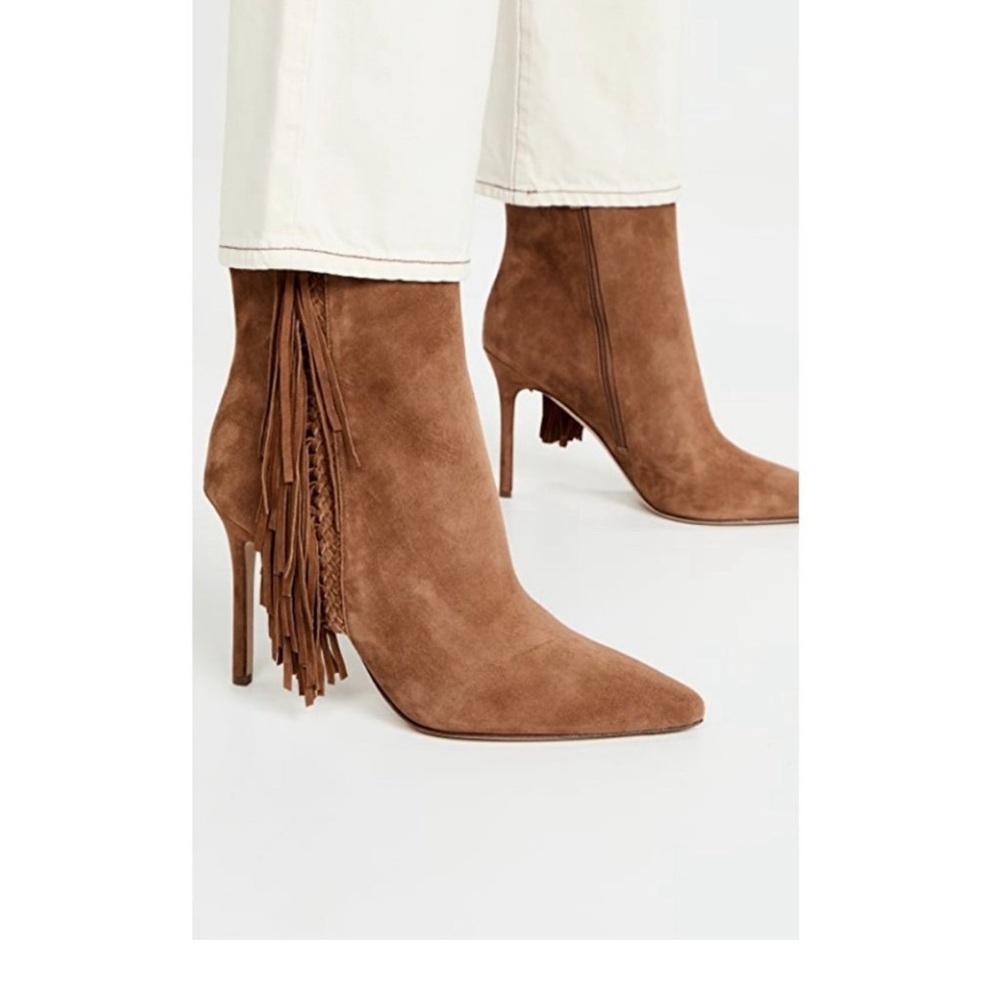 Veronica Beard Nyomi Suede Fringe Ankle Boots Size 10 in Hazelwood